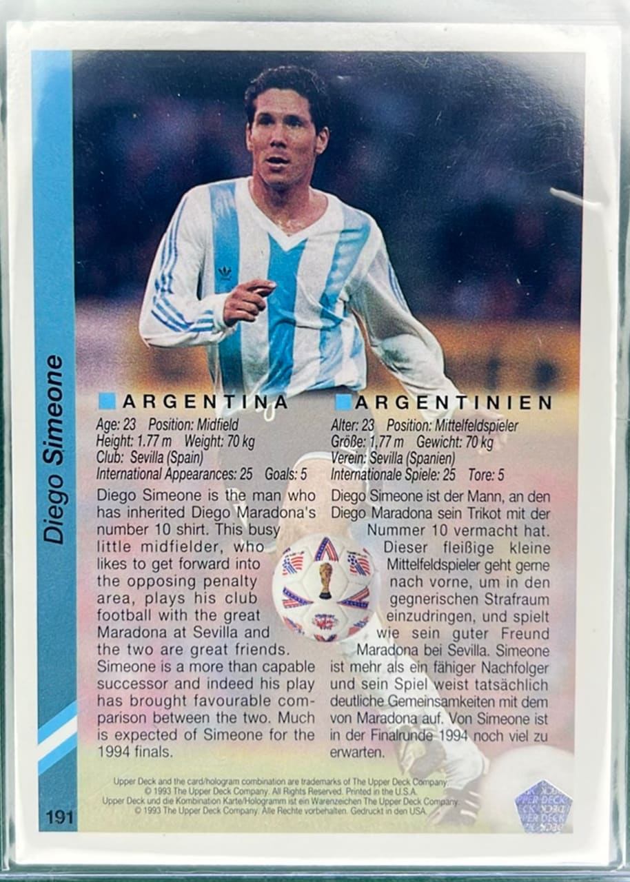 DIEGO CHOLO SIMEONE UPPER DECK WC 1994, foto 2