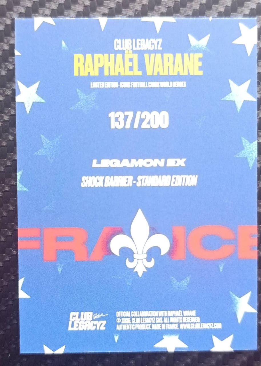 2018 Club Legacyz Ligamon EX Shock Dancer Standard Edition Raphael Varane · Numerada 137/200, foto 2