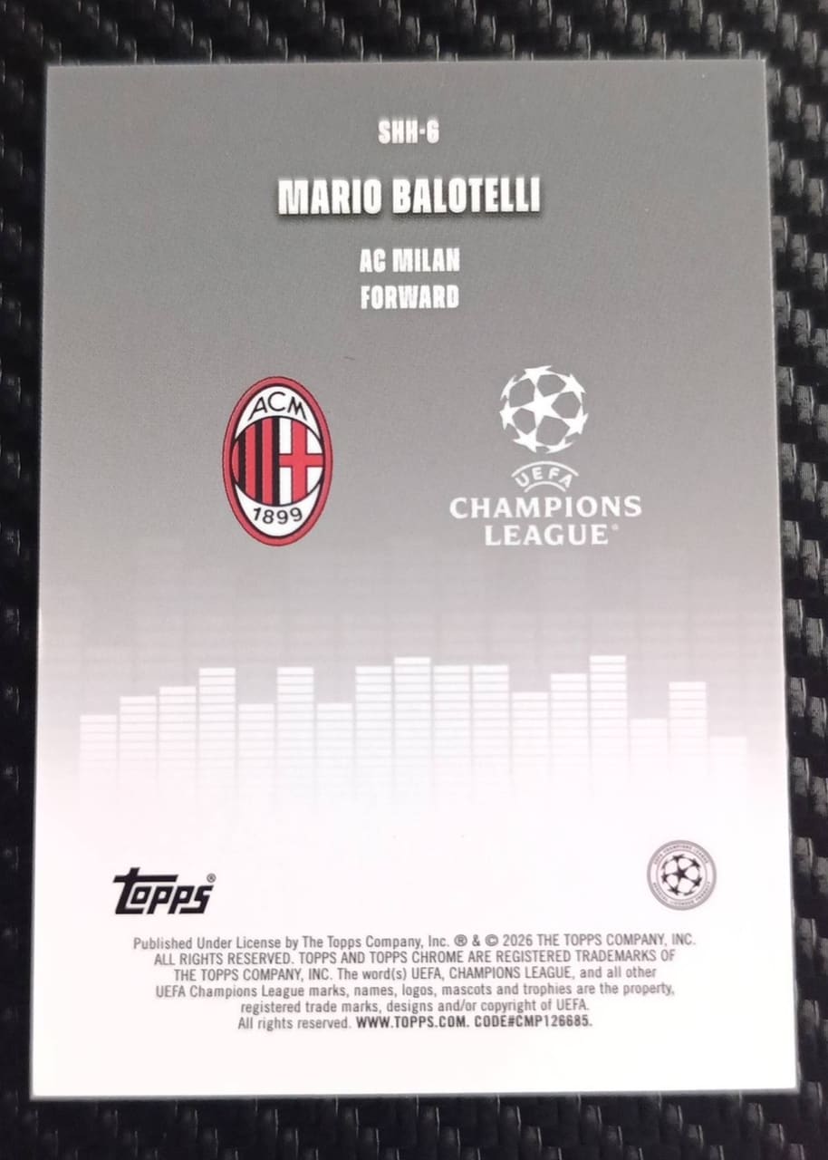 2026 Topps Chrome UEFA Champions League Mario Balotelli Silenced, foto 2