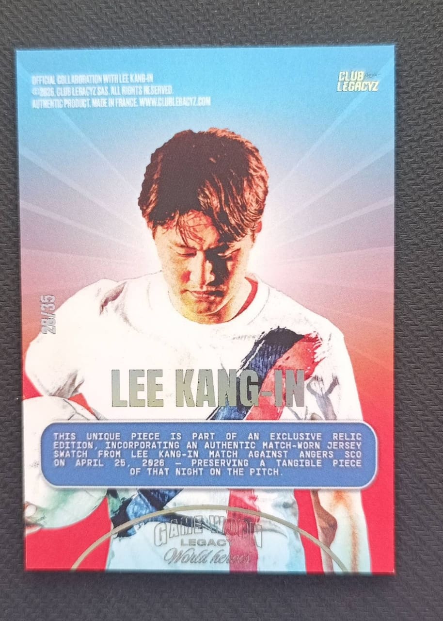 2026 Club Legacyz Game Worn Legacy World Heroes Lee Kang-In · Numerada 28/35, foto 2