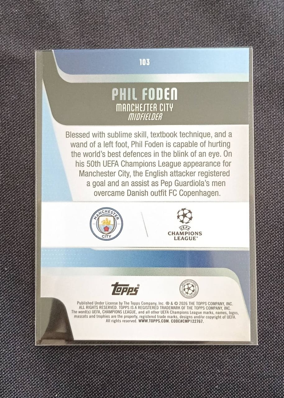 2026 Topps UEFA Champions League Phil Foden · Numerada 10/150, foto 2