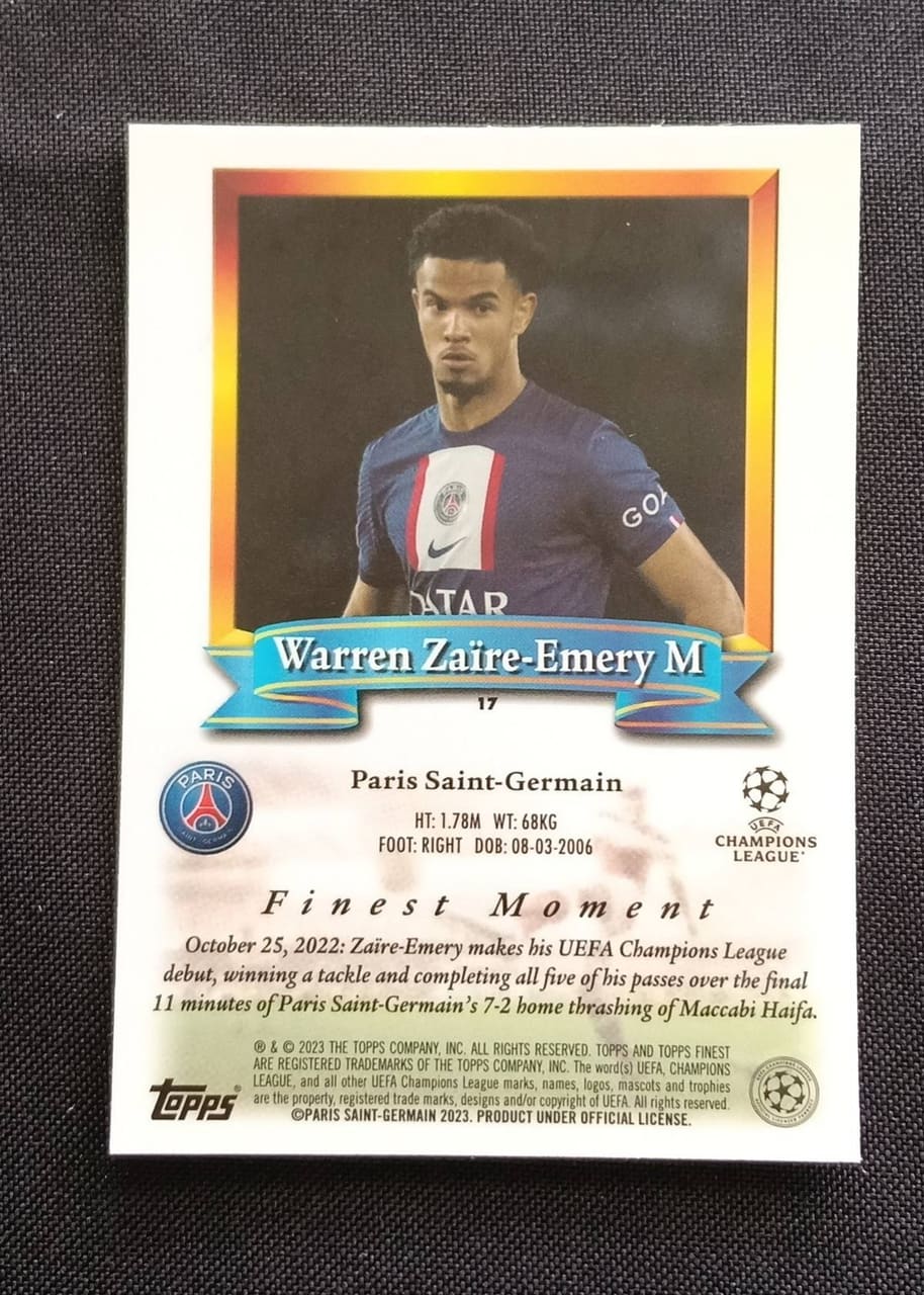 2023 Topps Finest UEFA Champions League Warren Zaire-Emery, foto 2