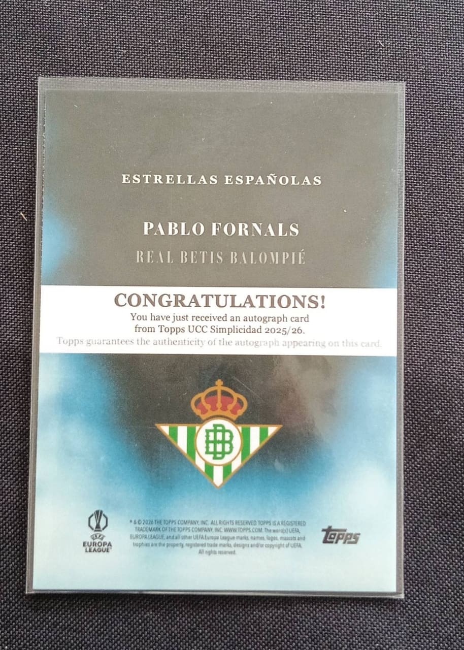 2025-26 Topps UCC Simplicidad Pablo Fornals · Numerada 23/99, foto 2
