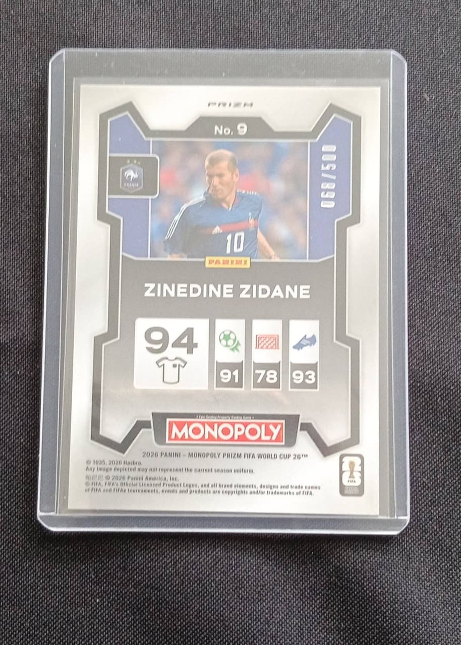 2026 Panini Monopoly Prizm FIFA World Cup Zinedine Zidane, foto 2