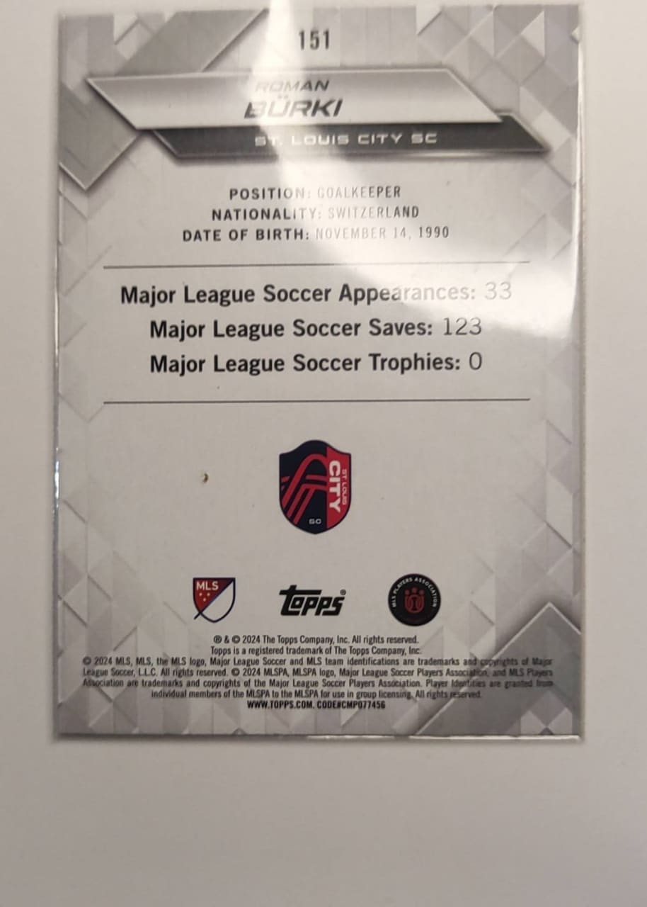 Tarjeta Topps MLS Superstars 2024 Roman Bürki Seismic Orange 20/25, foto 2