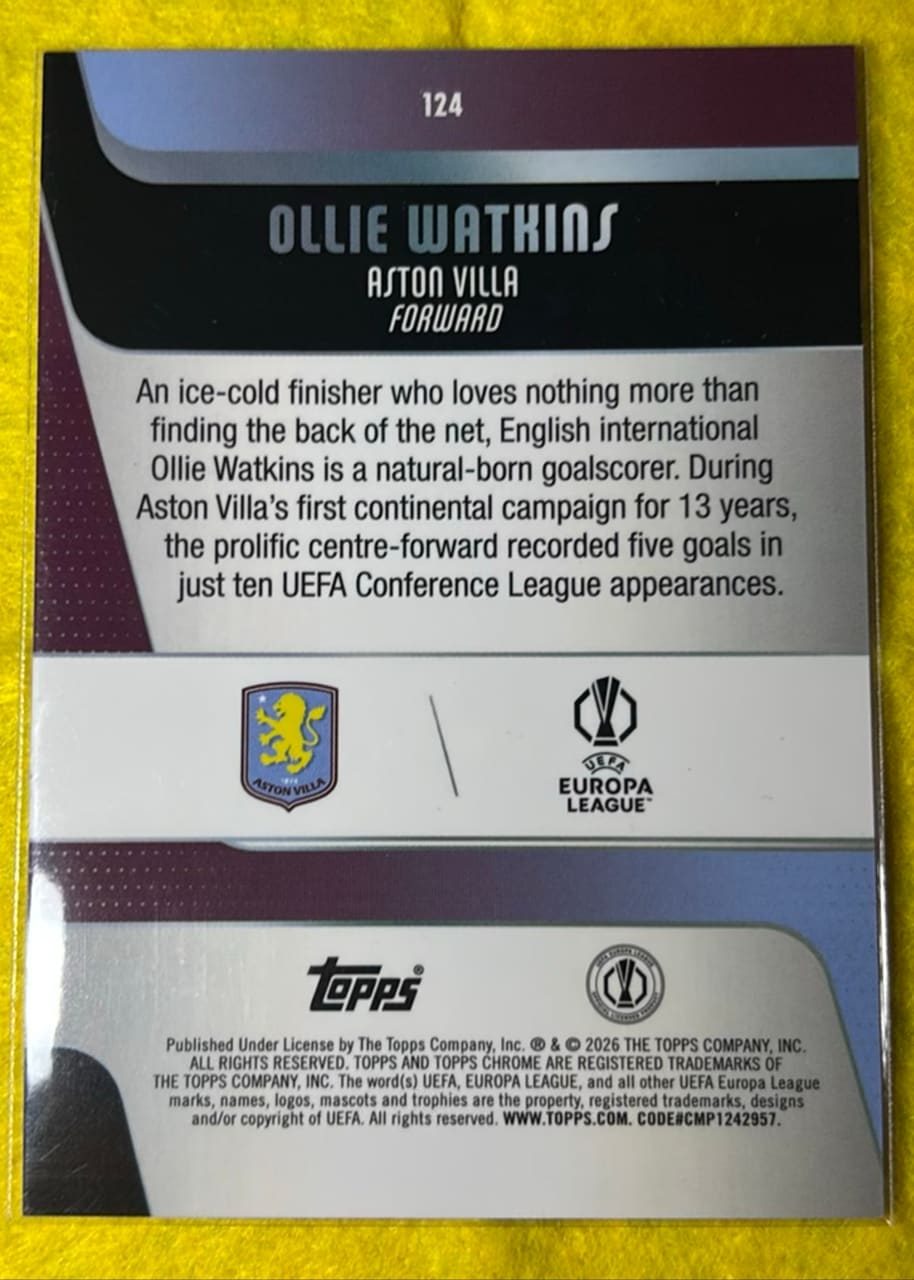 2026 Topps Chrome UEFA Europa League Ollie Watkins · Numerada 095/299, foto 2