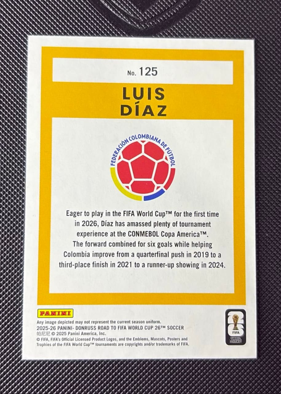 2025-26 Panini Donruss Road to FIFA World Cup 26 Soccer Luis Díaz 026/205, foto 2