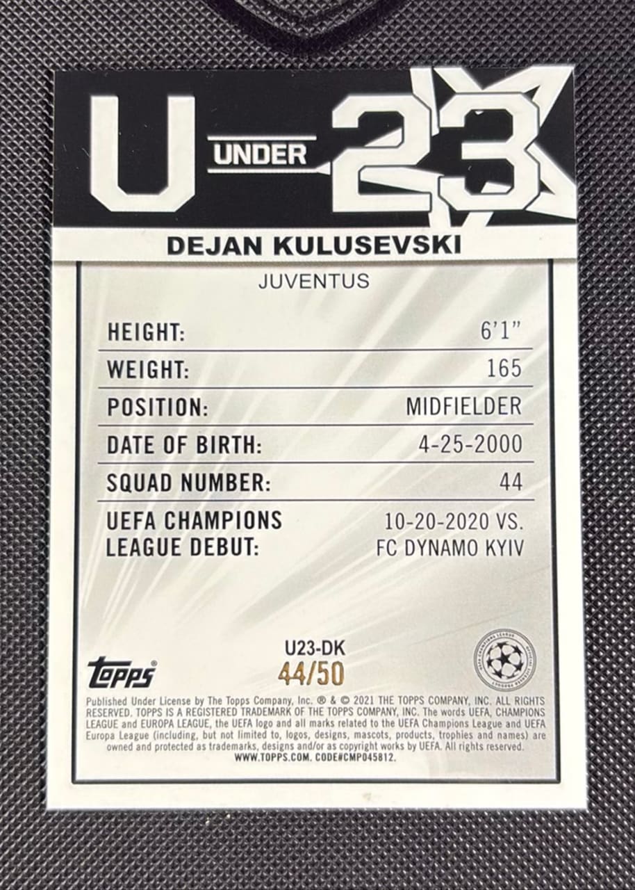 2021 Topps Merlin Under 23 Dejan Kulusevski 44/50, foto 2