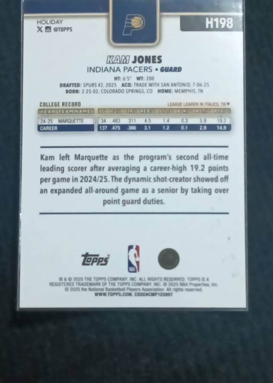 2024-25 Topps Holiday Kam Jones, foto 2