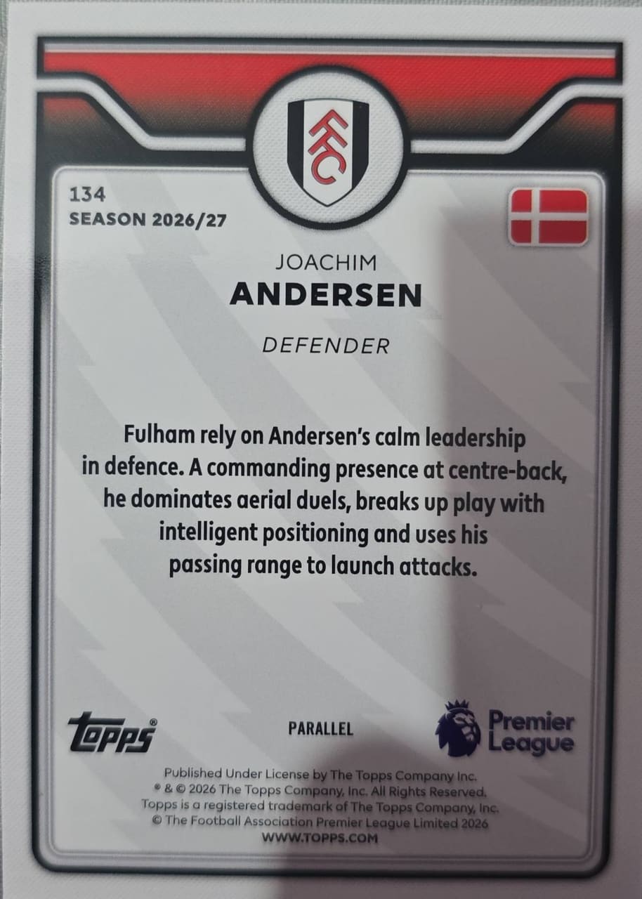 2026-27 Topps Premier League Joachim Andersen, foto 2