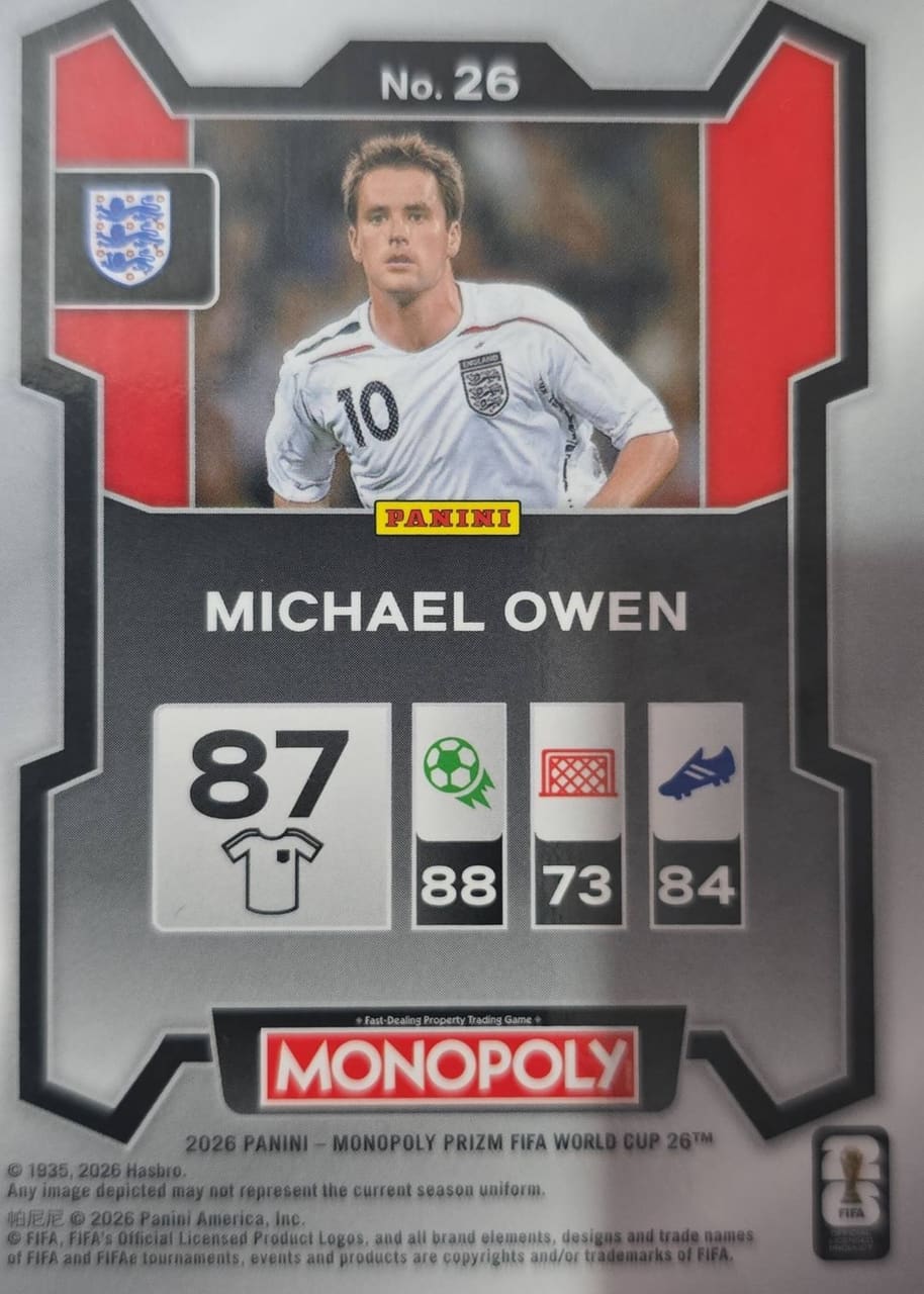 2026 Panini Monopoly Prizm FIFA World Cup Michael Owen, foto 2
