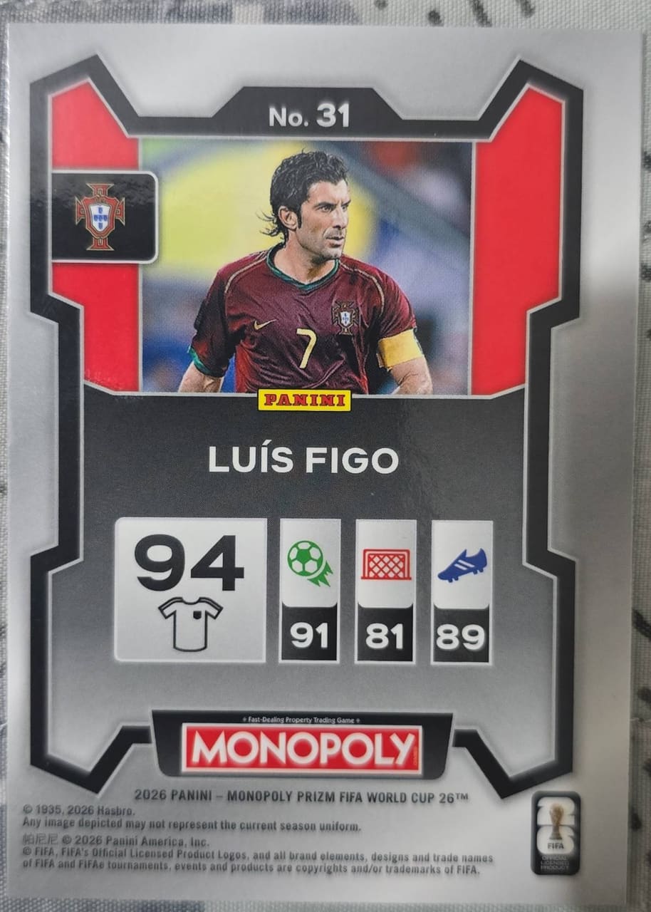 2026 Panini Monopoly Prizm FIFA World Cup 26 Luís Figo, foto 2