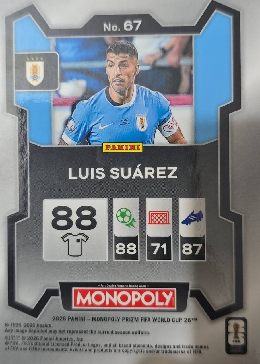 2026 Panini Monopoly Prizm FIFA World Cup 26 Luis Suárez, foto 2