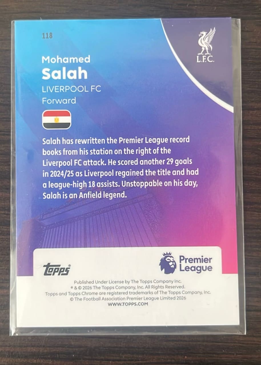 2024-25 Topps Chrome Premier League Mohamed Salah · Numerada 21/99, foto 2