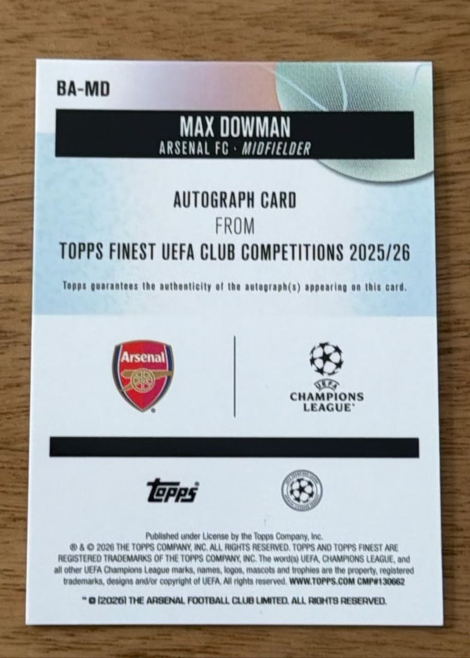 2025-26 Topps Finest UEFA Club Competitions Max Dowman, foto 2