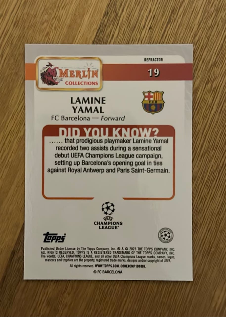 2025 Topps Merlin Collections Champions League Lamine Yamal, foto 2