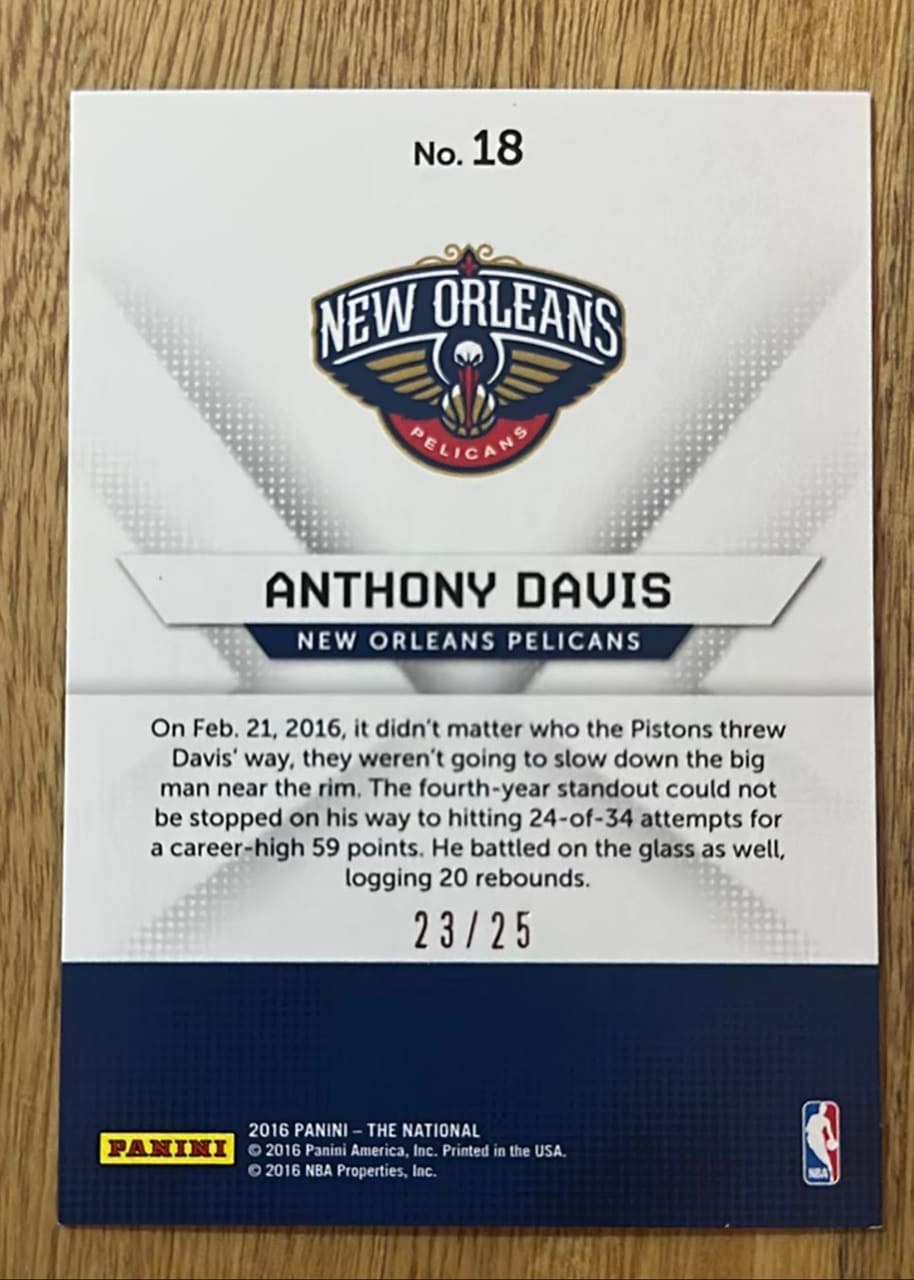 2016 Panini The National Anthony Davis · Numerada 23/25, foto 2