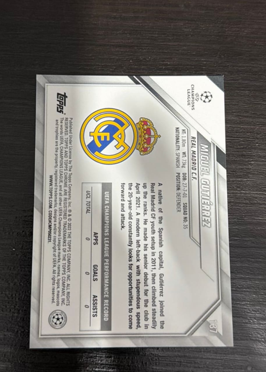 2022 Topps Chrome Champions League Miguel Gutierrez, foto 2