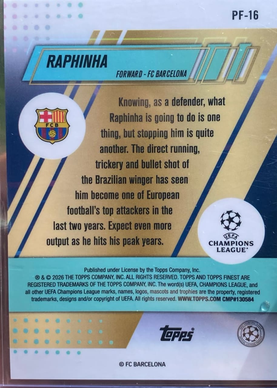 2026 Topps Finest Prized Footballers Raphinha, foto 2