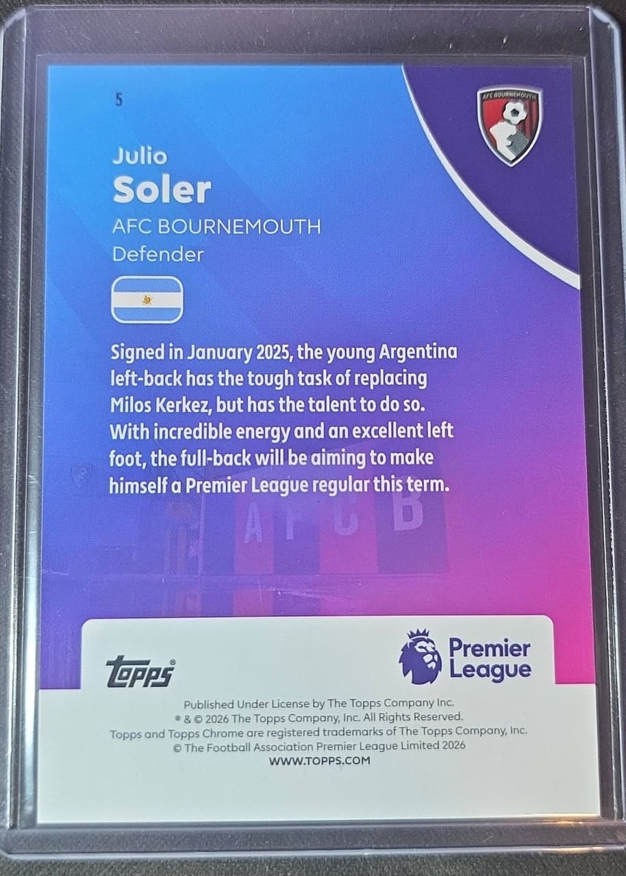 2025 Topps Chrome Premier League Julio Soler · Numerada 091/275, foto 2