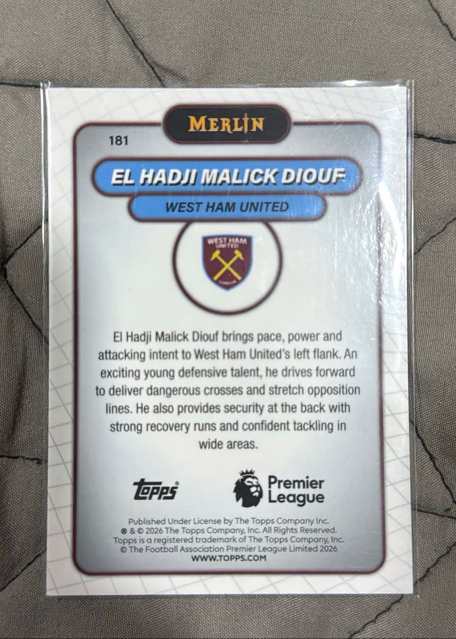 2026 Topps Merlin Premier League El Hadji Malick Diouf · Numerada 061/150, foto 2