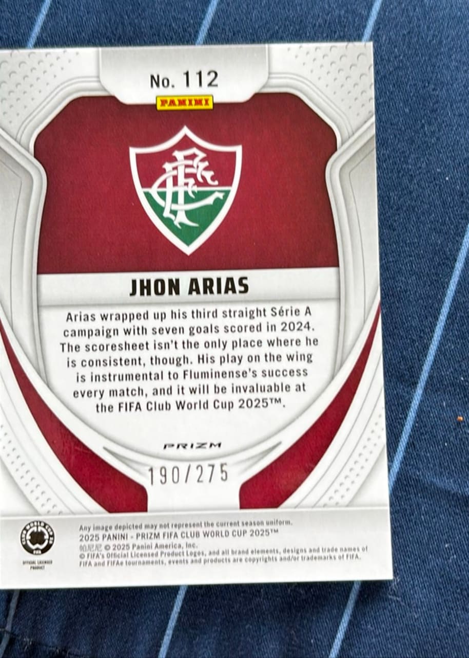 2025 Panini Prizm FIFA Club World Cup 2025 Jhon Arias · Numerada 190/275, foto 2