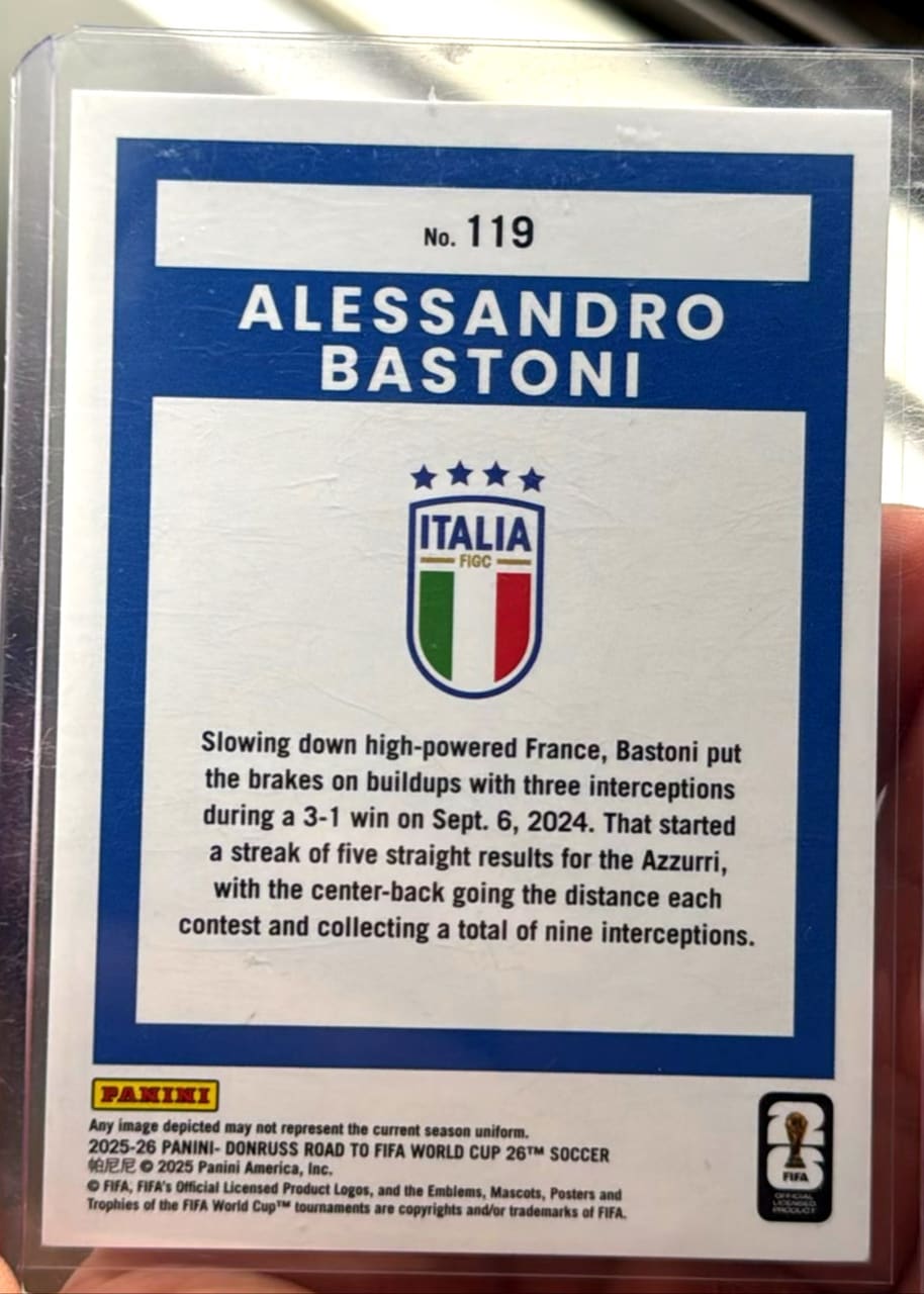 2025-26 Panini Donruss Road to FIFA World Cup Soccer Alessandro Bastoni, foto 2