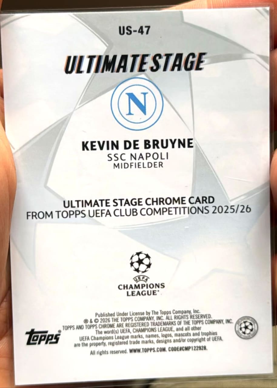 2025-26 Topps UEFA Club Competitions Ultimate Stage Chrome Kevin De Bruyne, foto 2