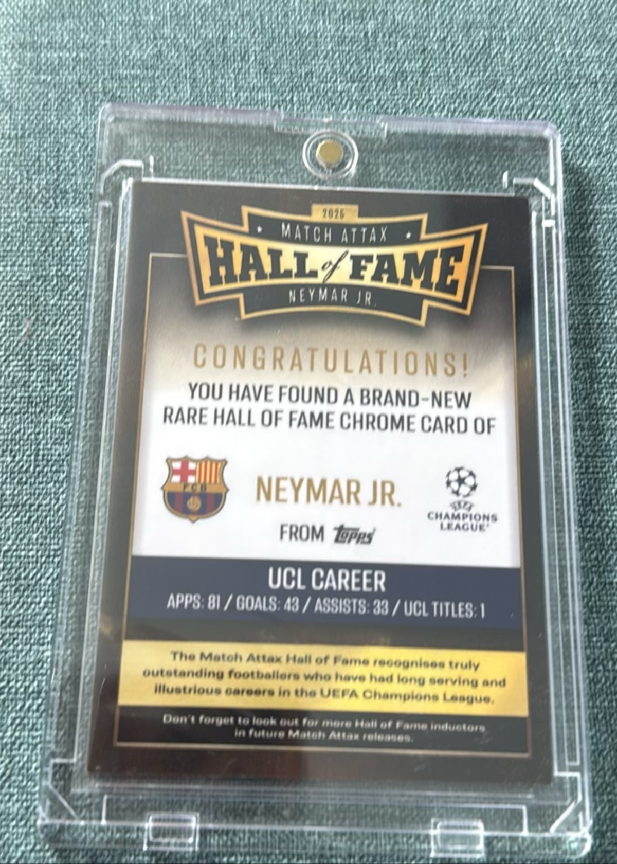2025 Topps Match Attax Hall of Fame Neymar Jr., foto 2