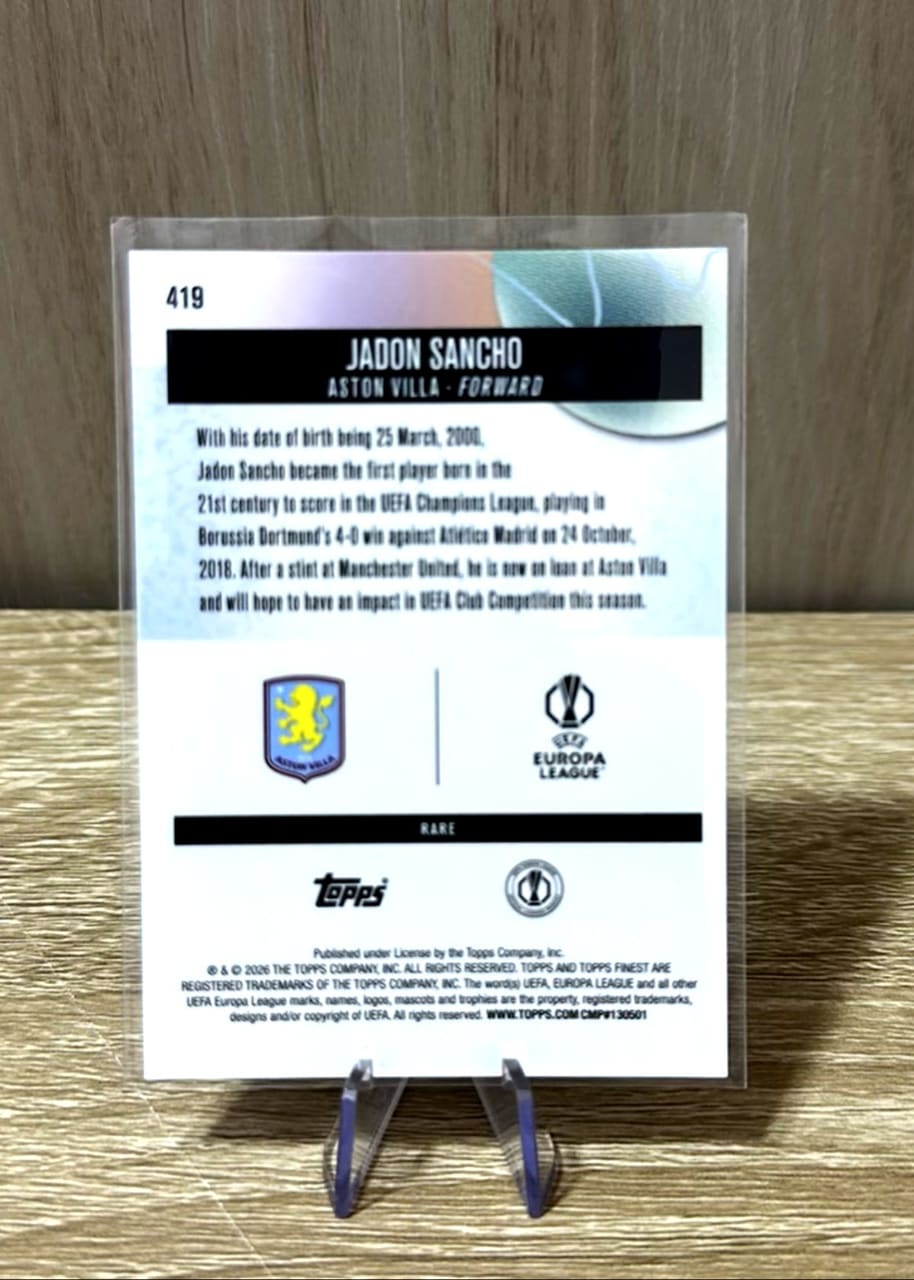 Jadon Sancho Rare Base #419 2025-26 Topps Finest Uefa Club Competitions, foto 2
