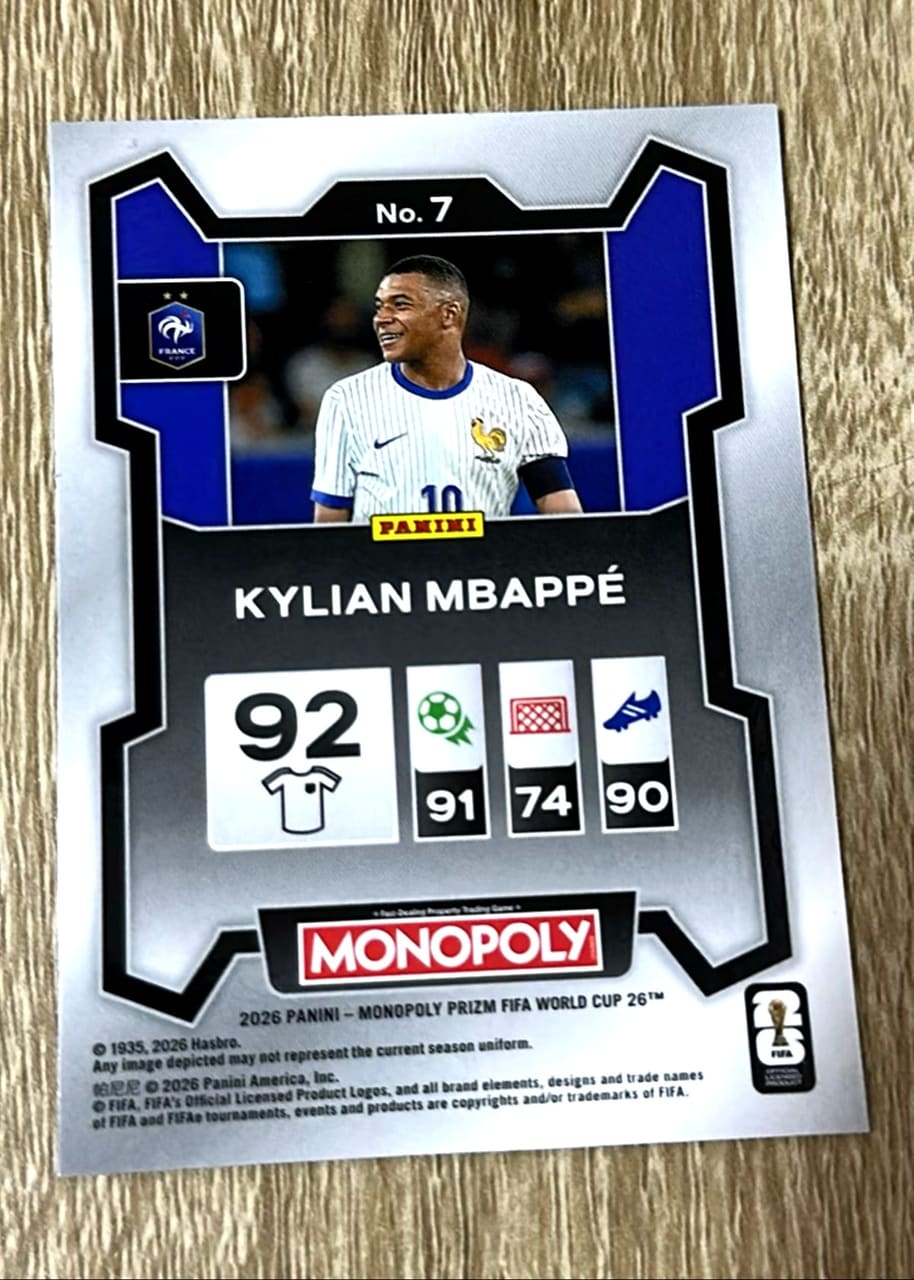 2026 Panini Monopoly Prizm FIFA World Cup Kylian Mbappé, foto 2
