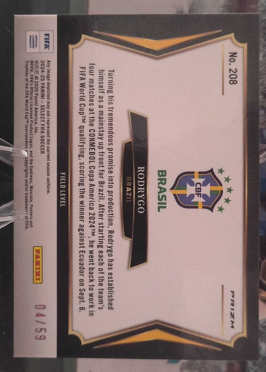 2022 Panini FIFA World Cup Prizm Rodrygo · Numerada 04/59, foto 2