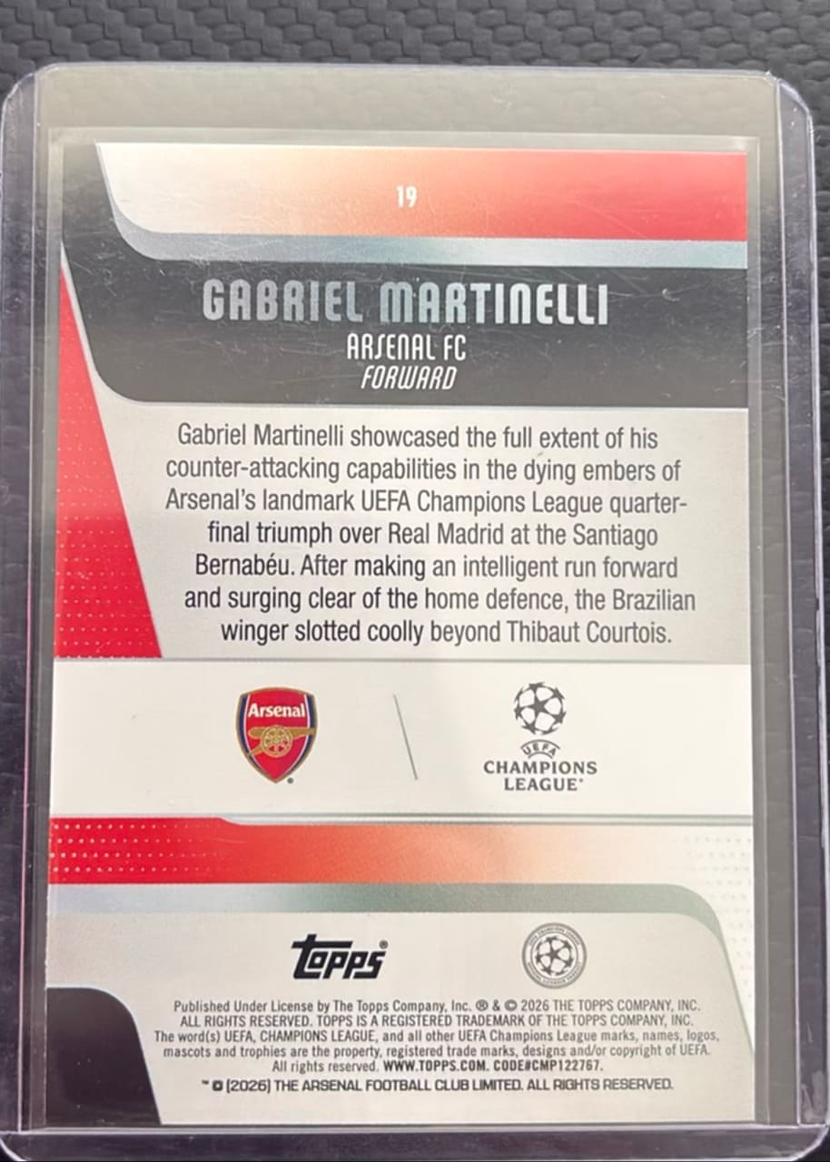 2025 Topps UEFA Champions League Gabriel Martinelli · Numerada 193/250, foto 2