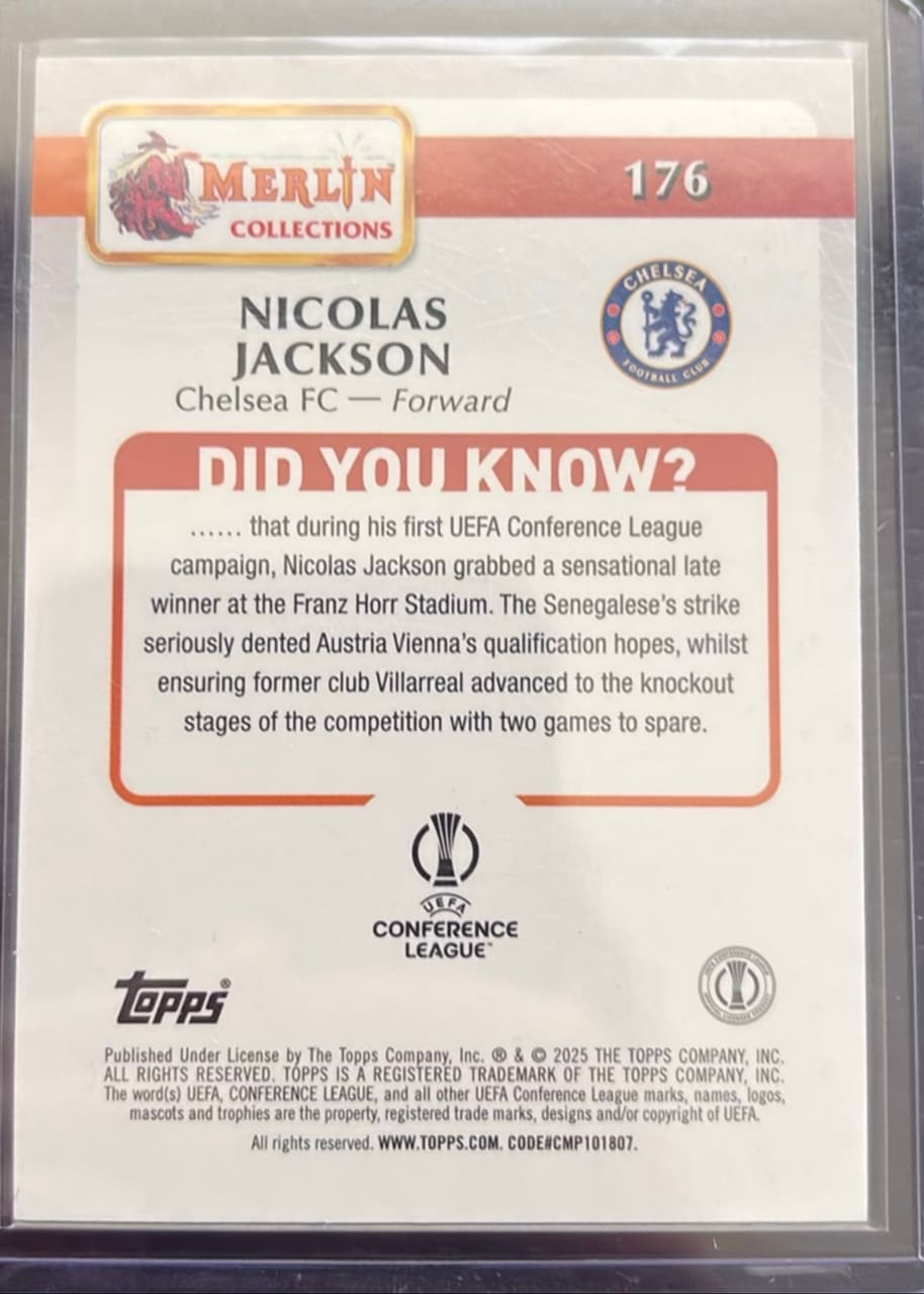 2025 Topps Merlin Collections UEFA Conference League Nicolas Jackson · Numerada 050/199, foto 2