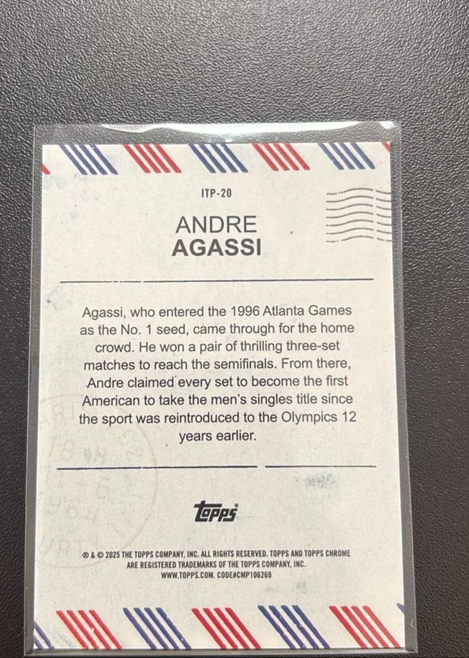 2025 Topps Chrome Andre Agassi International Postage, foto 2