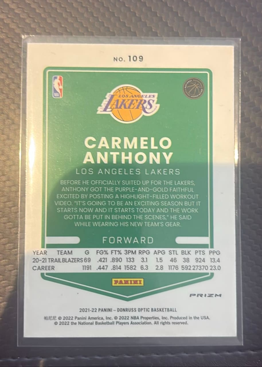 2021-22 Panini Donruss Optic Basketball Carmelo Anthony, foto 2