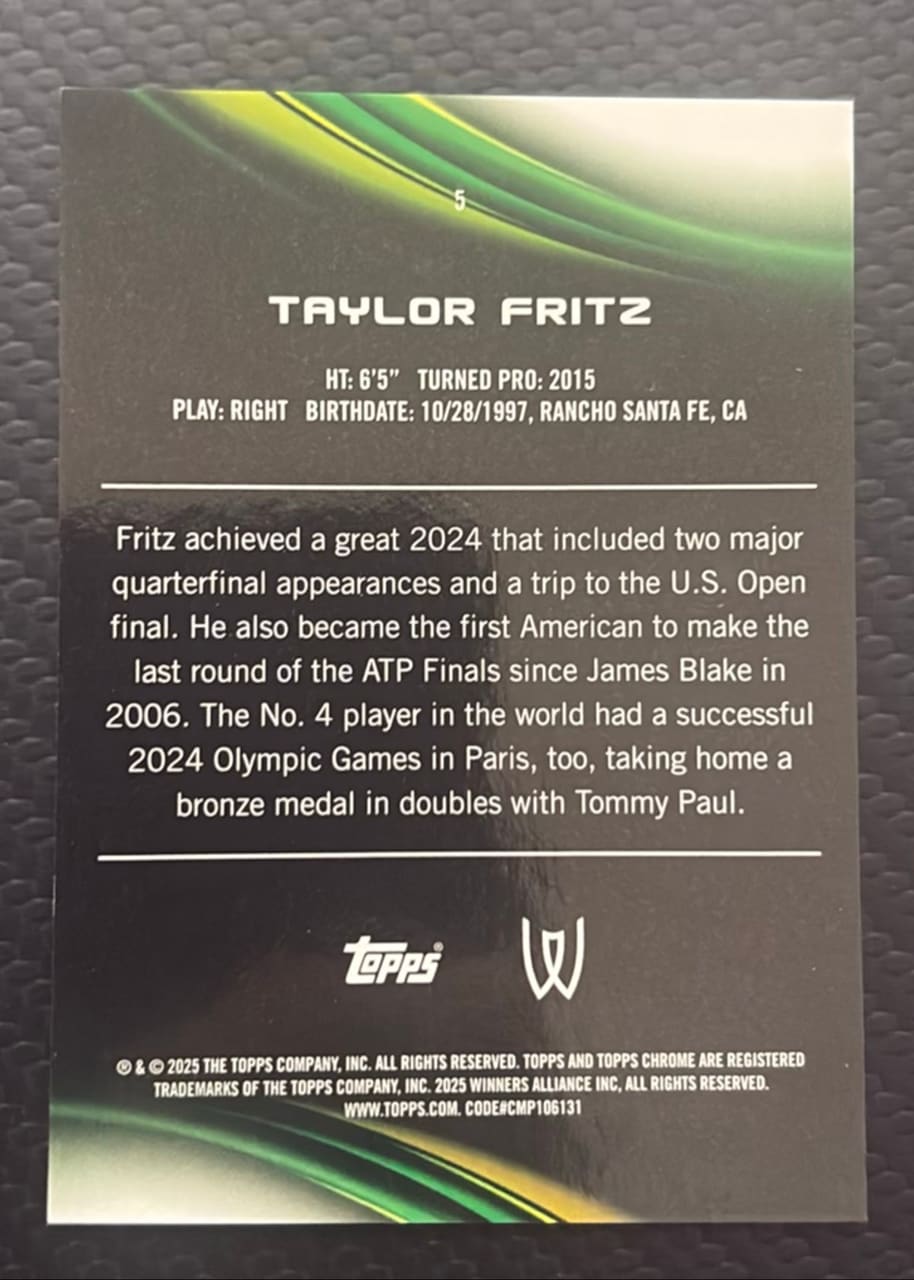 2025 Topps Chrome Taylor Fritz · Numerada 085/125, foto 2