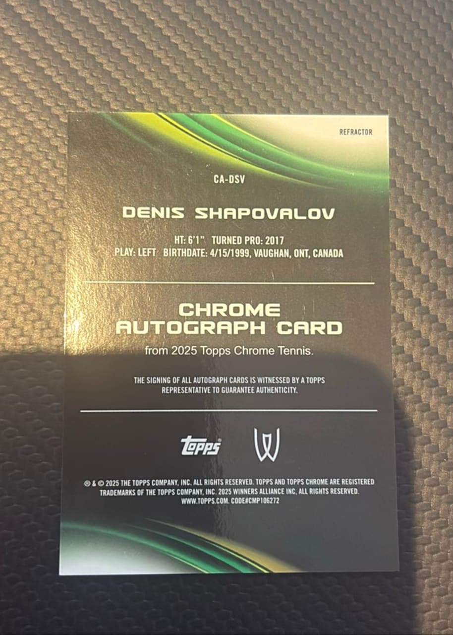 2025 Topps Chrome Tennis Denis Shapovalov, foto 2